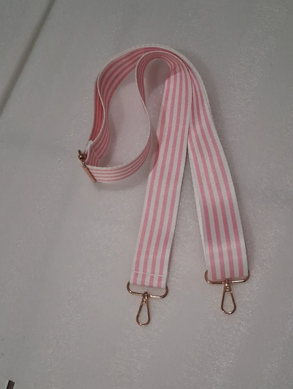 Adjustable Pink and White Striped Bag Strap - Unbranded